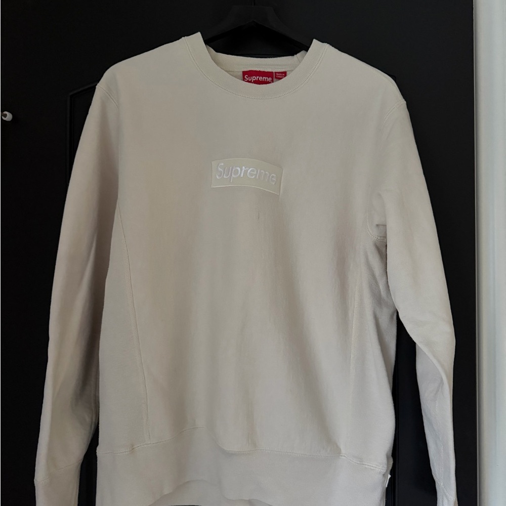 Supreme Cream Crewneck with Tonal Box Logo Patch